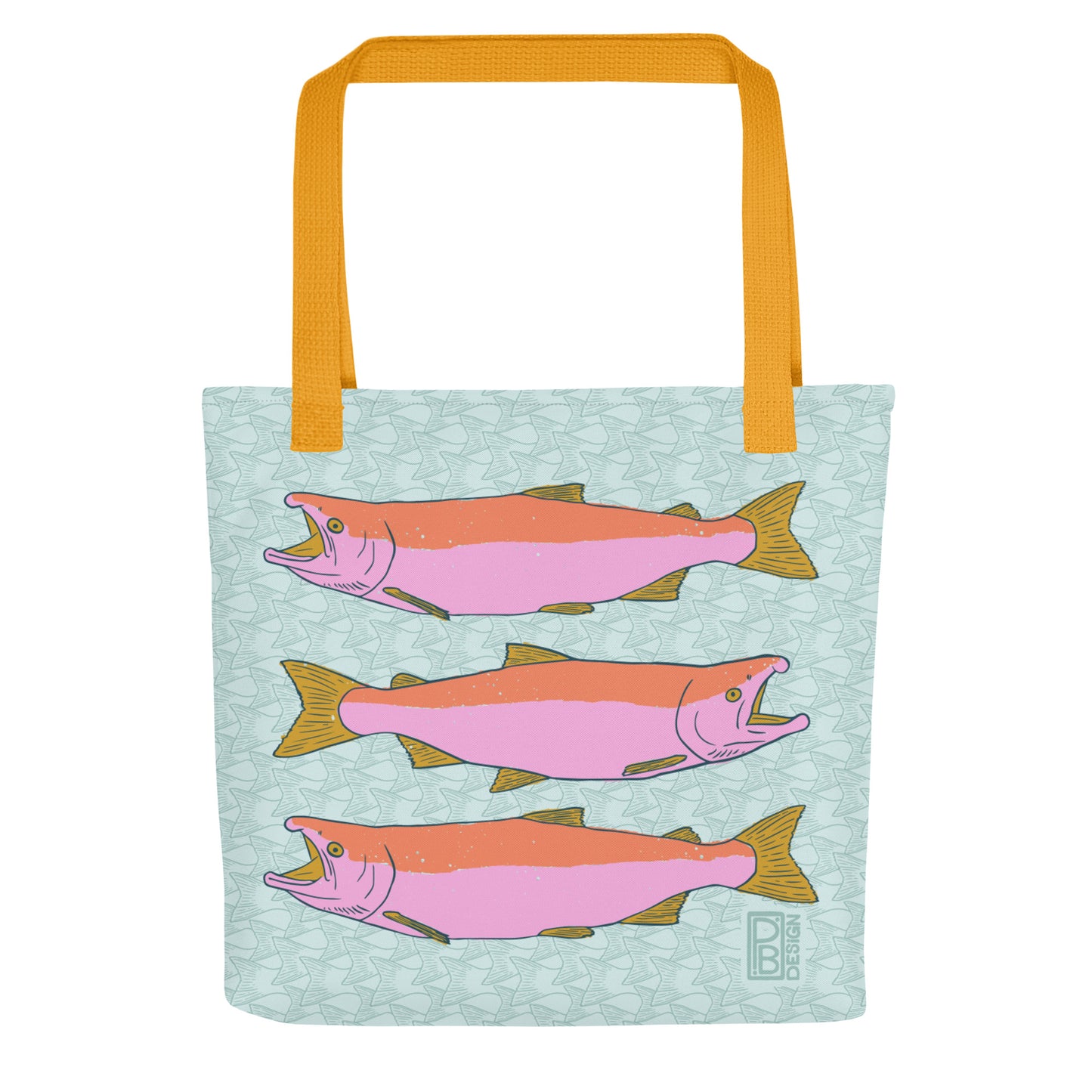 Salmon Tote Bag - Light Blue & Pink