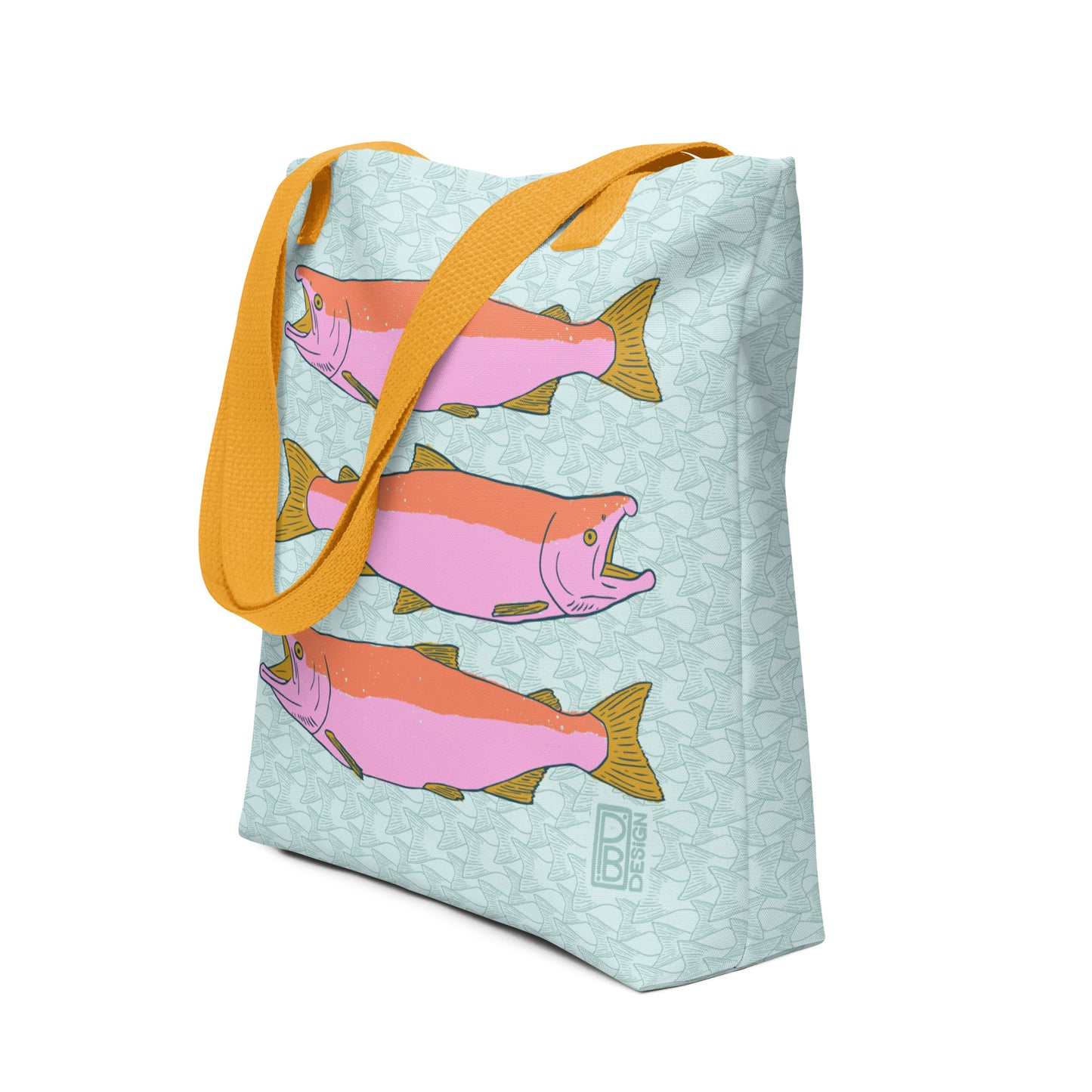 Salmon Tote Bag - Light Blue & Pink