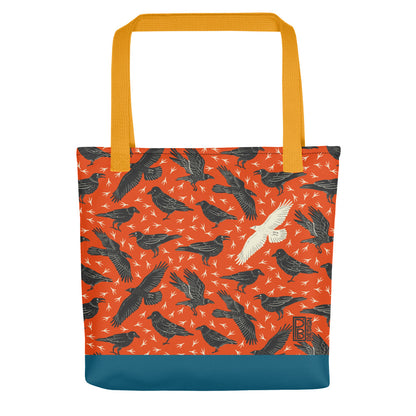 White Raven Tote Bag - Red