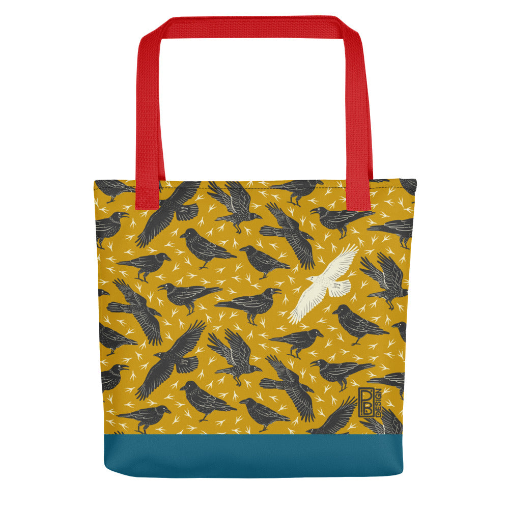 White Raven Tote Bag - Yellow