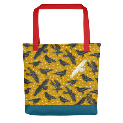 White Raven Tote Bag - Yellow